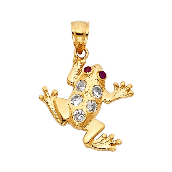 14K Yellow GoldCZ Frog Pendant